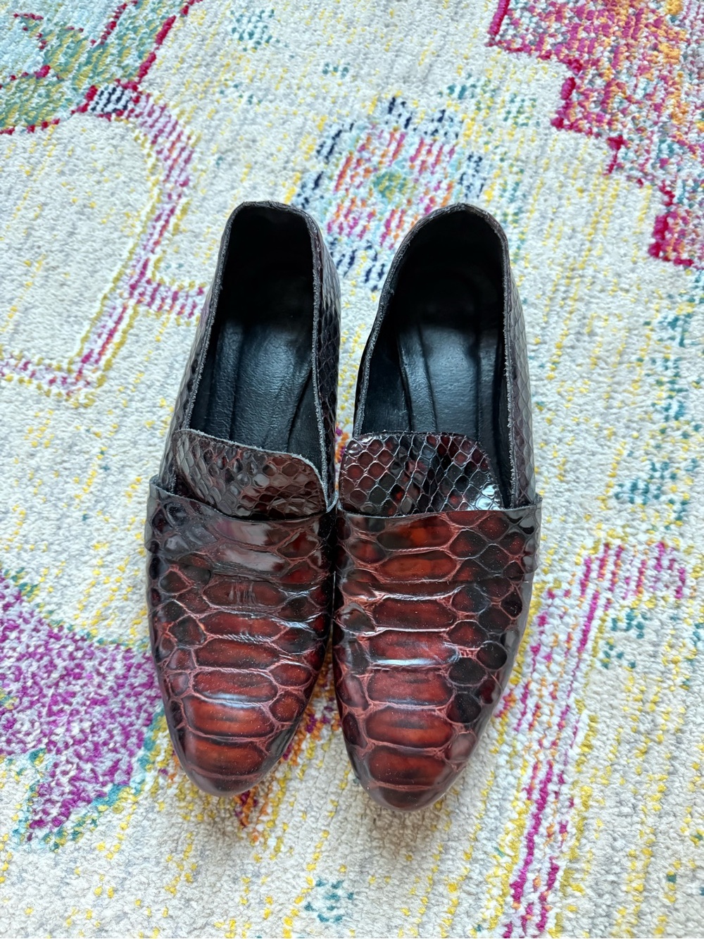 Free People Brown Embossed Leather Loafers Size 39
